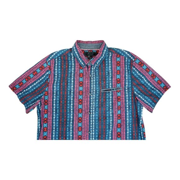 21 Men Shirt Medium Blue Red Button Down Classic Fit Short Sleeve Striped pocket - Picture 2 of 4